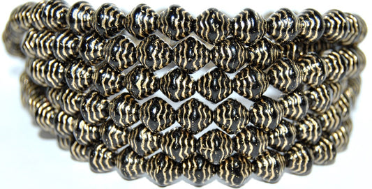Bicone Pressed Glass Beads Wasp Nest, Black 54202 (23980 54202), Glass, Czech Republic