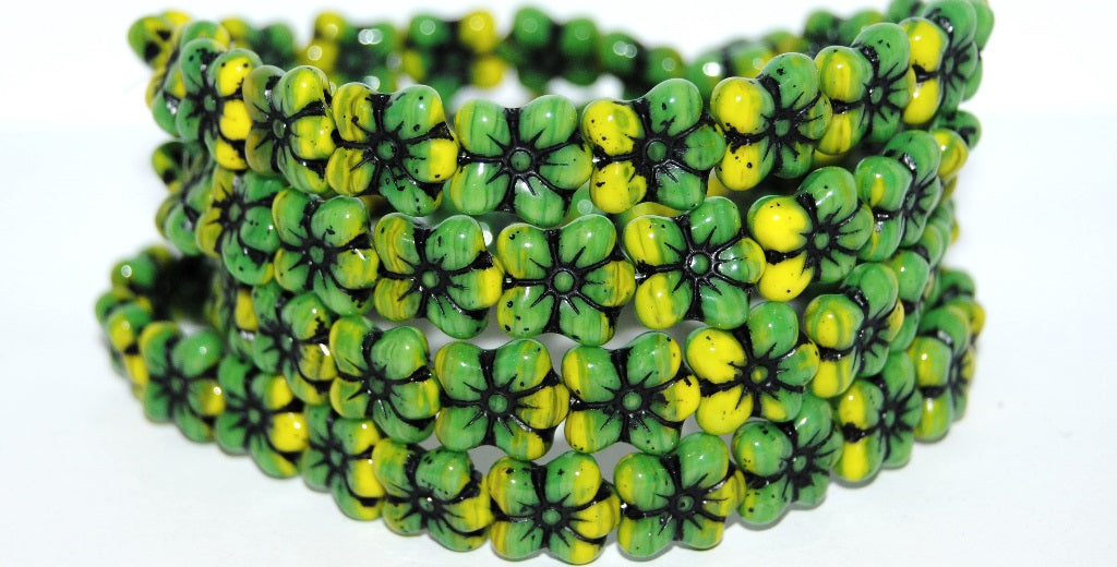 Flower Pressed Glass Beads, (53328312 23202), Glass, Czech Republic