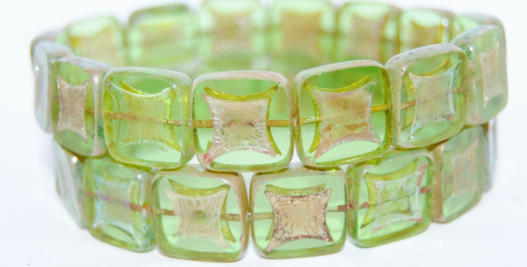 Table Cut Square Beads With Square, Transparent Green 43400 (50020 43400), Glass, Czech Republic