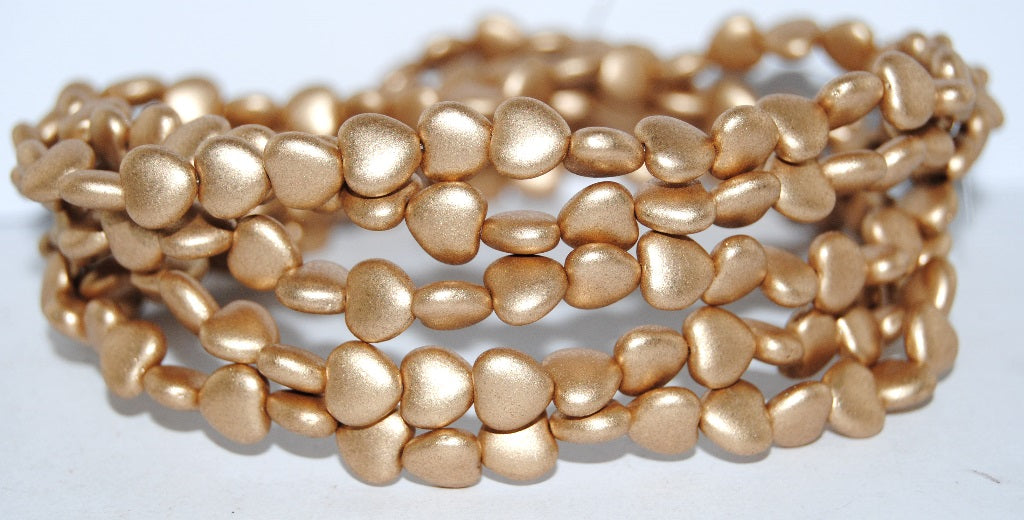Heart Pressed Glass Beads, Gold Colored (1710), Glass, Czech Republic