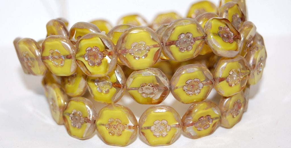 Table Cut Round Beads With Flower, (86038 43400), Glass, Czech Republic