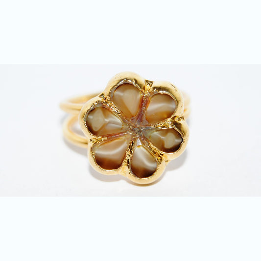 Adjustable Ring with Polished Czech Glass Bead, Flower 15 mm (G-4-A)