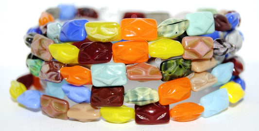 Rectangle Pressed Glass Beads, Color Mixed Colors (Color Mix), Glass, Czech Republic