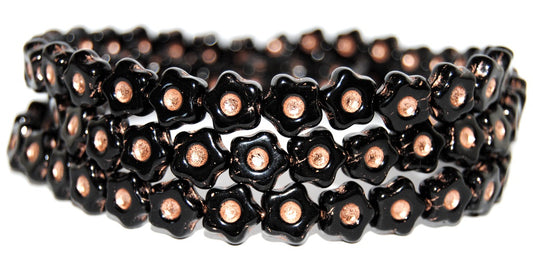 Simple Flower Pressed Glass Beads, Black 54200 (23980 54200), Glass, Czech Republic