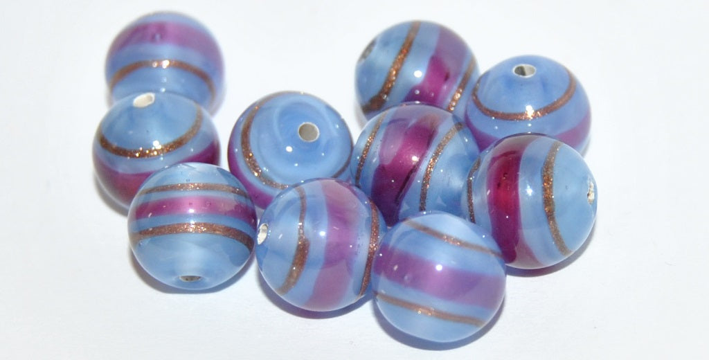 Czech Glass Hand Made Round Lampwork Beads With Aventurine, (10 D), Glass, Czech Republic