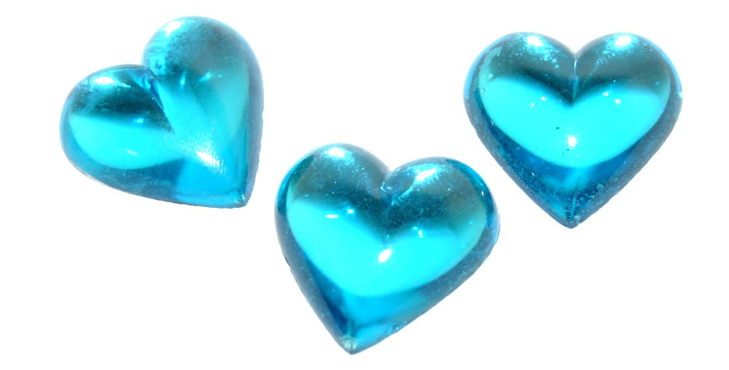 Cabochons Hearts Flat Back, (Aquamarine Similization), Glass, Czech Republic