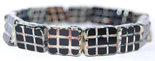 Table Cut Rectangle Beads With Grating, Black 43400 (23980 43400), Glass, Czech Republic