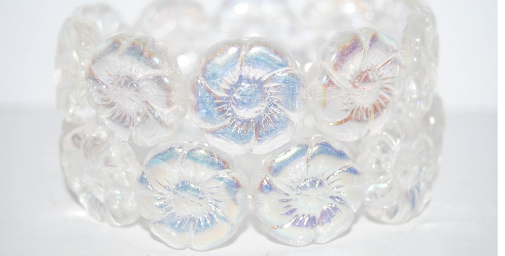 6-Petal Flower Pressed Glass Beads, Crystal Ab (30 Ab), Glass, Czech Republic