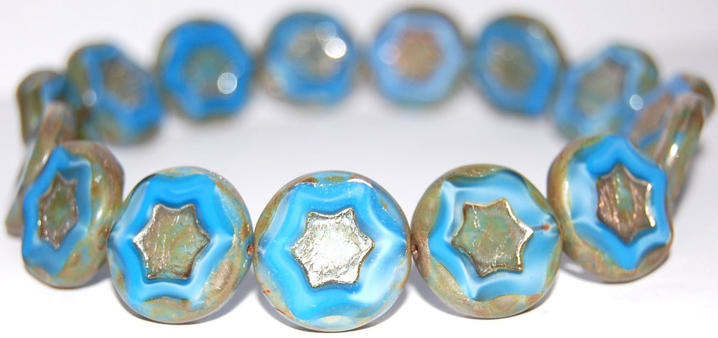 Table Cut Round Beads With Star, (66020 43400), Glass, Czech Republic