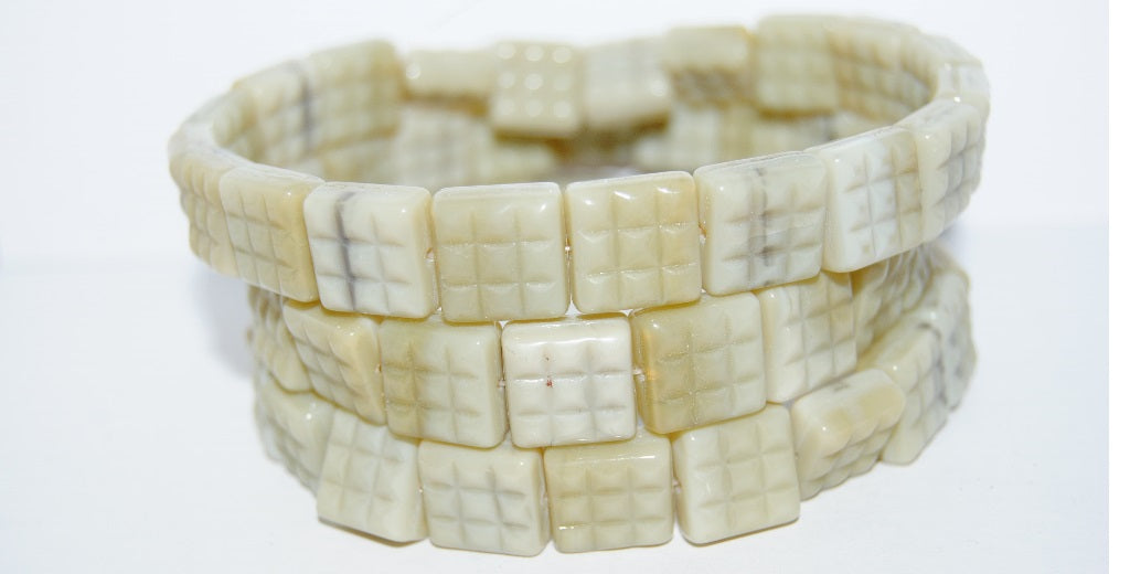 Square With 9 Squares Pressed Glass Beads, (13010Mix), Glass, Czech Republic