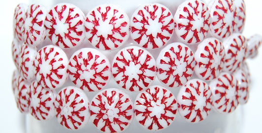 Round Flower Edelweiss Pressed Glass Beads, White 46490 (2010 46490), Glass, Czech Republic