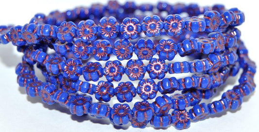 Hawaii Flower Pressed Glass Beads, Rich Blue 43806 Metalic (33060 43806 Metalic), Glass, Czech Republic