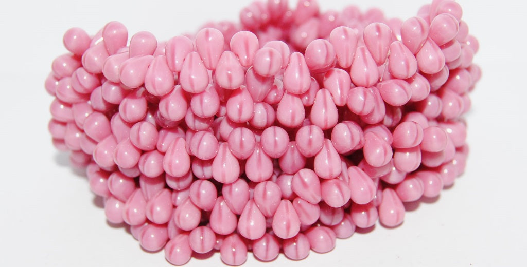Pear Drop Pressed Glass Beads, Opaque Pink (74020), Glass, Czech Republic