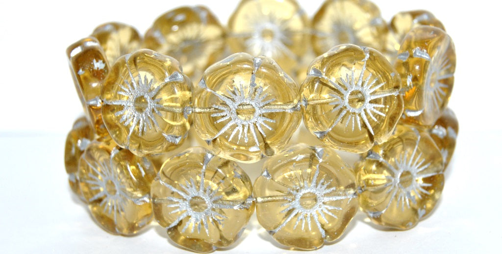 Hawaii Flower Pressed Glass Beads, Transparent Orange 54201 (10040 54201), Glass, Czech Republic