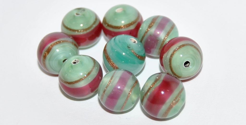 Czech Glass Hand Made Round Lampwork Beads With Aventurine, (10 G), Glass, Czech Republic