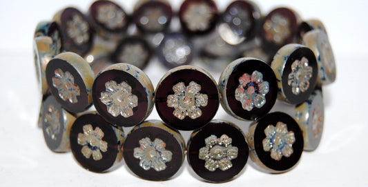 Table Cut Round Beads With Flower, (20080Mix 43400), Glass, Czech Republic