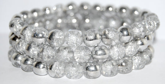 Round Pressed Glass Beads Druck, Crystal Silver Half Coating Crack (27001 Crack), Glass, Czech Republic