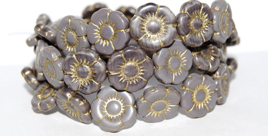 Round Flat Flower Pressed Glass Beads, Mixed Colors Purple 54202 (Mix Purple 54202), Glass, Czech Republic