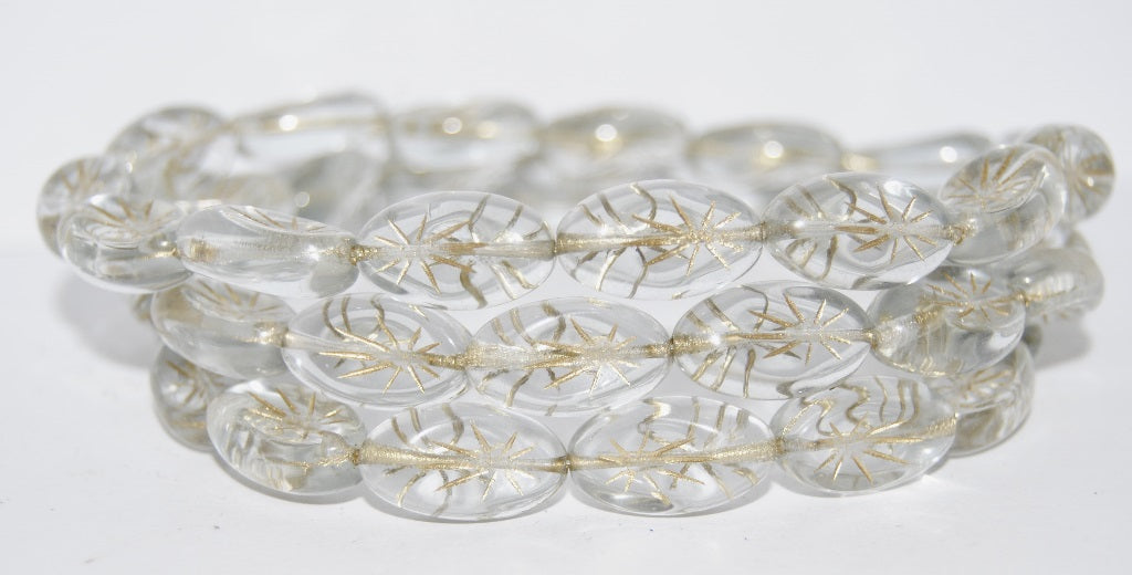 Oval With Rays Pressed Glass Beads, Transparent Blue 54202 (30010 54202), Glass, Czech Republic