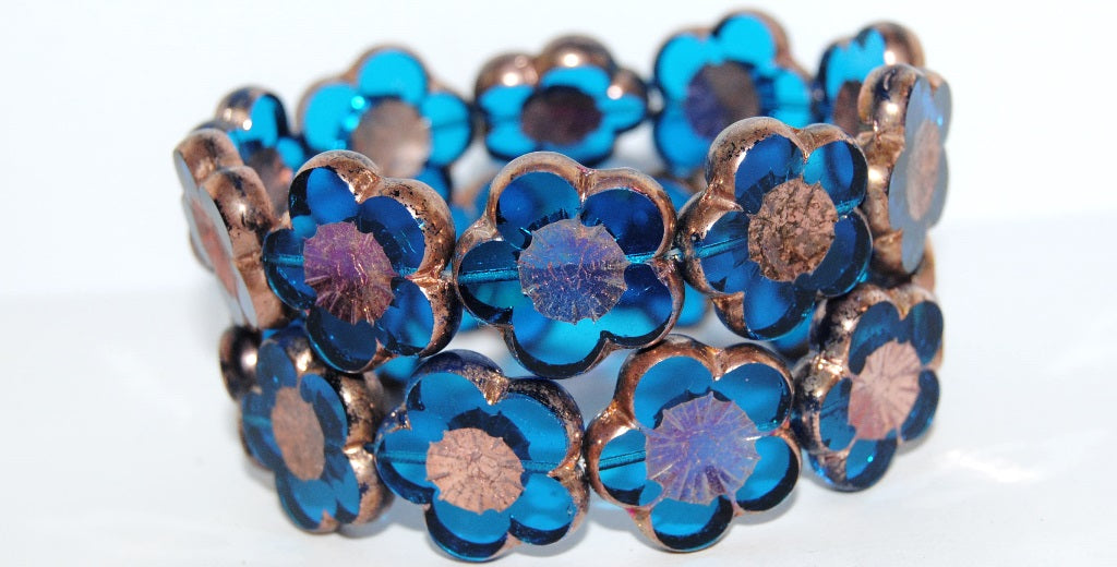 Table Cut Flower Beads Hibiscus, 21 Transparent Aqua 29500 (21 60050 29500), Glass, Czech Republic