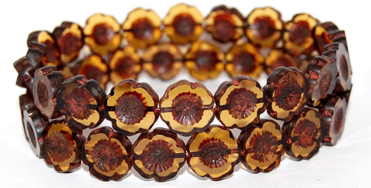 Table Cut Round Beads Hawaii Flowers, Transparent Orange Travertin (10060 86800), Glass, Czech Republic