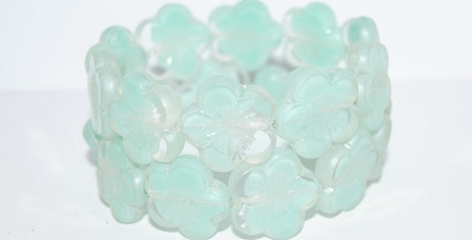 Table Cut Flower Beads Hibiscus, 21 Opaque Green Luster Cream (21 56018 14401), Glass, Czech Republic