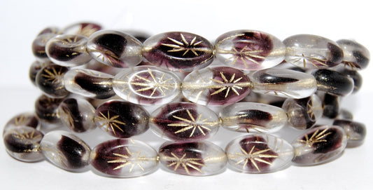 Oval With Rays Pressed Glass Beads, (27008 54202), Glass, Czech Republic