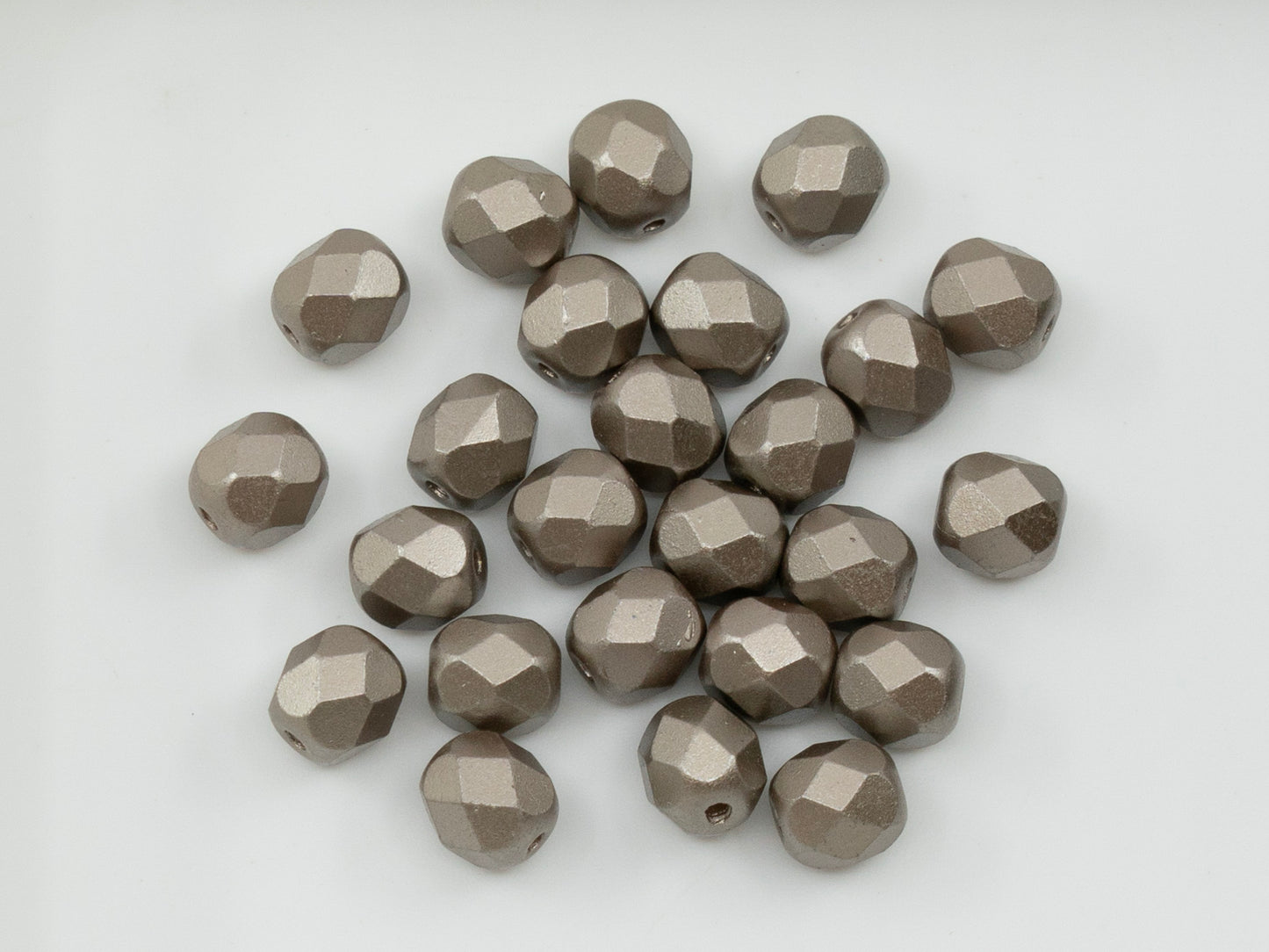 Facted Fire Polish Round Beads Pastel Light Brown (25005), Glass, Czech Republic