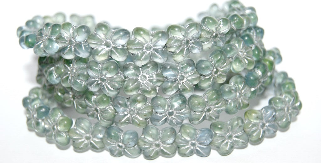Flower Pressed Glass Beads, (87301 54201M), Glass, Czech Republic