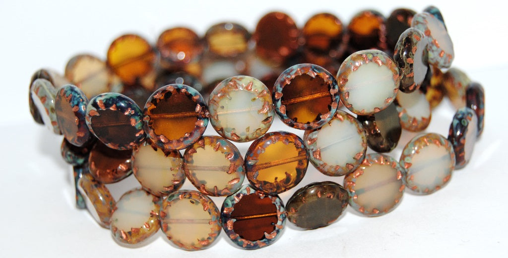 Table Cut Oval Beads Kiwi, (Brown 8655307), Glass, Czech Republic