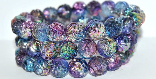 Round Rose Pressed Glass Beads, Crystal 95100 (30 95100), Glass, Czech Republic