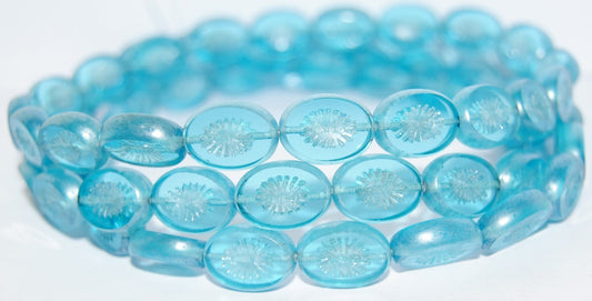 Table Cut Oval Beads Kiwi, Transparent Aqua Luster Cream (60020 14401), Glass, Czech Republic