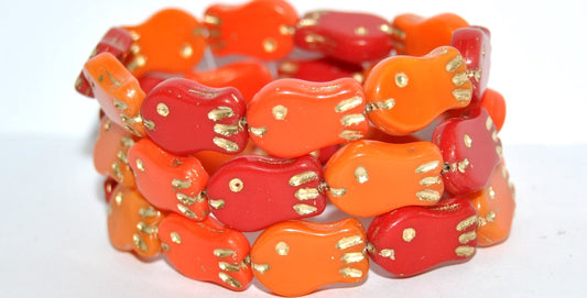 Simple Fish Pressed Glass Beads, Red Mixed Colors 54202 (Red Mix 54202), Glass, Czech Republic