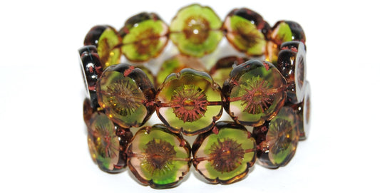 Table Cut Round Beads Hawaii Flowers, 57701 Travertin (57701 86800), Glass, Czech Republic