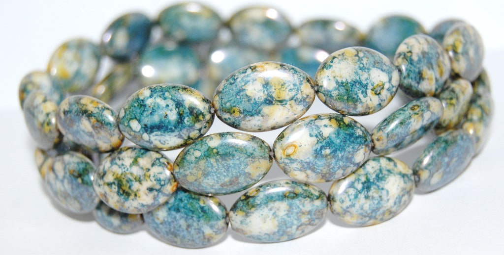 Oval Pressed Glass Beads, Senegal Blue (15664), Glass, Czech Republic