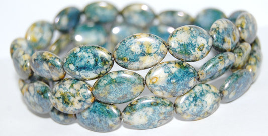 Oval Pressed Glass Beads, Senegal Blue (15664), Glass, Czech Republic