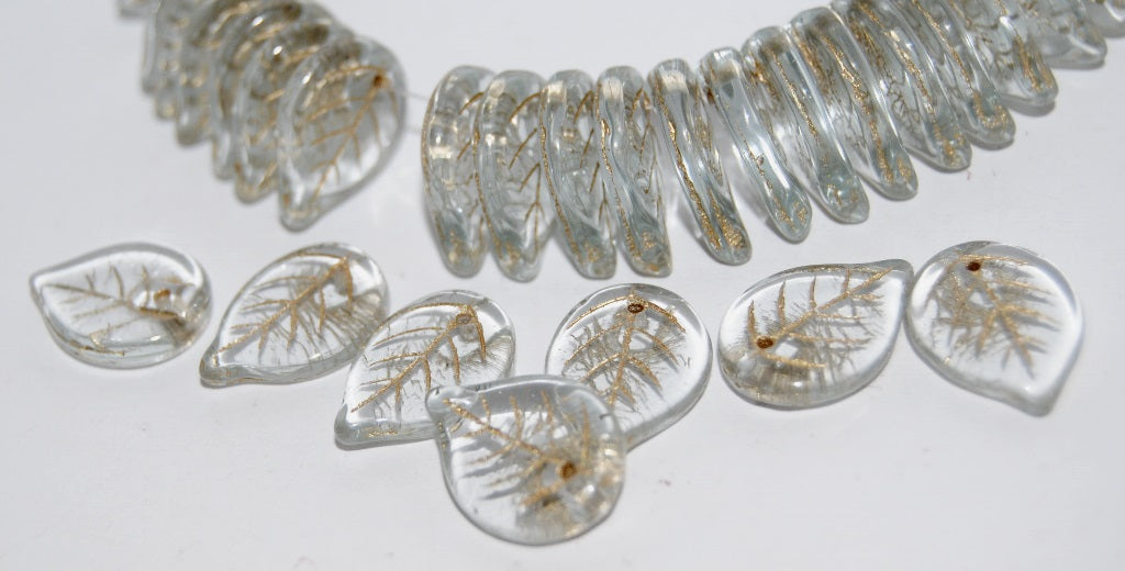 Leaf Pressed Glass Beads, Transparent Blue 54202 (30010 54202), Glass, Czech Republic