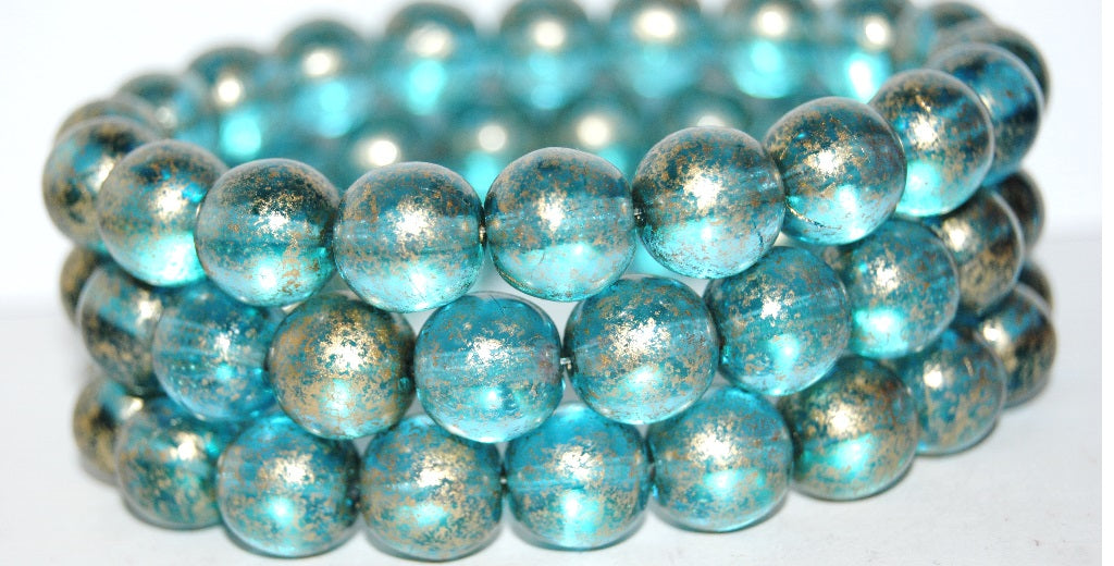 Round Pressed Glass Beads Druck, Transparent Aqua 54202 (60010 54202), Glass, Czech Republic