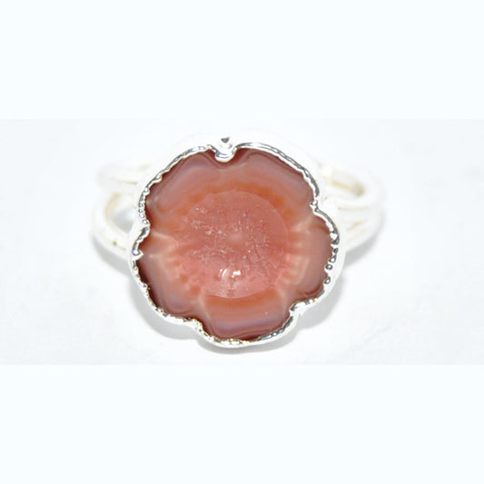 Adjustable Ring with Polished Czech Glass Bead, Hawaiian Flower 14 mm (G-19-N)