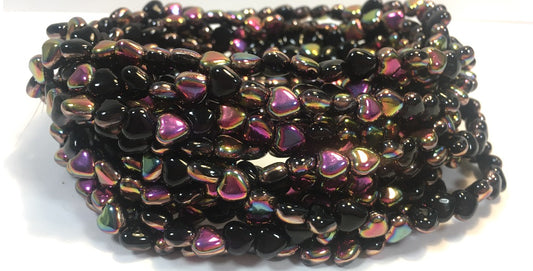 Heart Pressed Glass Beads, Black 27105 (23980 27105), Glass, Czech Republic