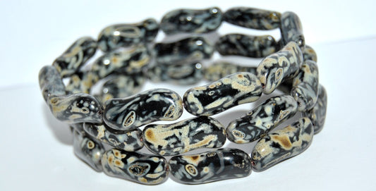Czech Glass Pressed Beads Irregular Shape, Black Stain Strong (23980 86805), Glass, Czech Republic