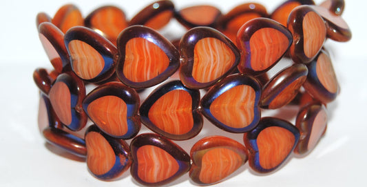 Table Cut Heart Beads, (Orange Opal 29900B), Glass, Czech Republic