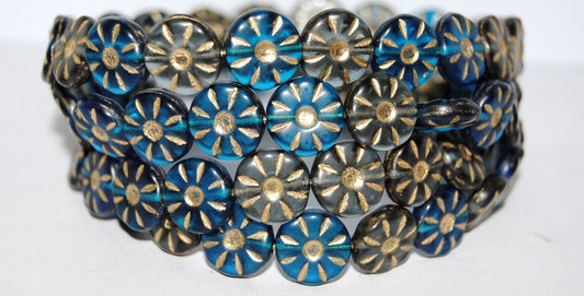 Flower Pressed Glass Beads, Mixed Colors Blue 54202M (Mix Blue 54202M), Glass, Czech Republic