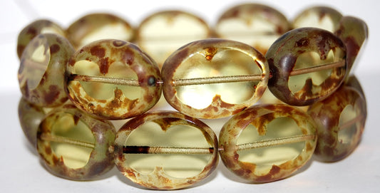 Table Cut Oval Beads, Transparent Yellow Travertin (80130 86800), Glass, Czech Republic