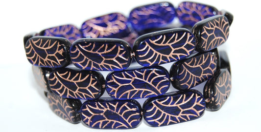 Rectangle With Ornament Pressed Glass Beads, Transparent Aqua 54200 (60080 54200), Glass, Czech Republic