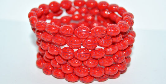 Ladybug Insect Pressed Glass Beads, Red 46490 (93190 46490), Glass, Czech Republic