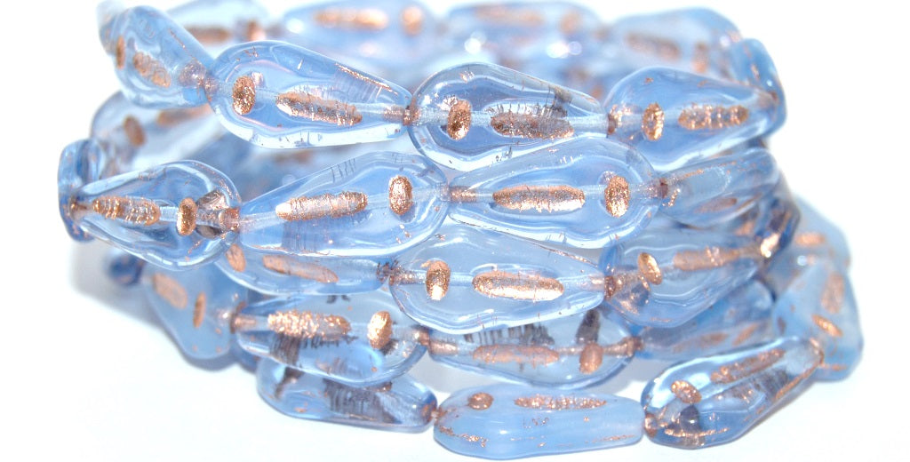 Flat Teardrop Pressed Glass Beads With Line, (Blue Opal 54200), Glass, Czech Republic