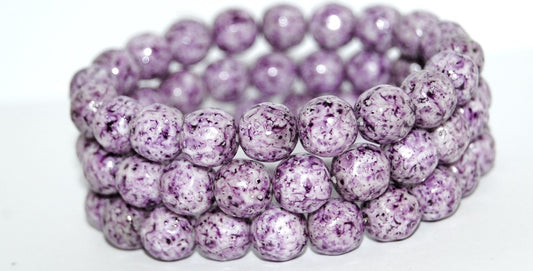 Round Pressed Glass Beads, (Lava Glass Purple), Glass, Czech Republic