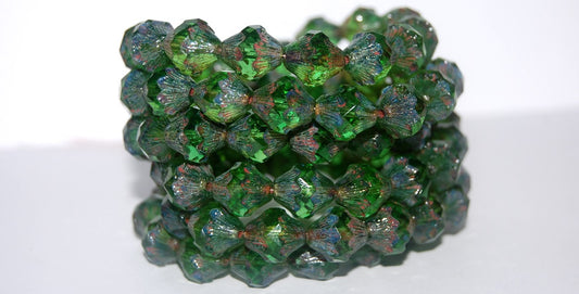 Lantern Fire Polished Glass Beads, Transparent Green Travertin (50220 86800), Glass, Czech Republic