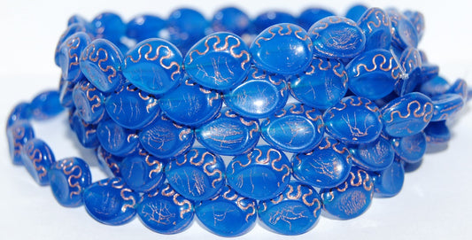 Tear Oval Pressed Glass Beads, Blue 54200 (62010 54200), Glass, Czech Republic